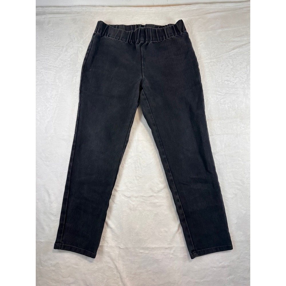 Soft Surroundings Pull-On Jeans S/M Black Elastic Waist Straight Leg Womens
